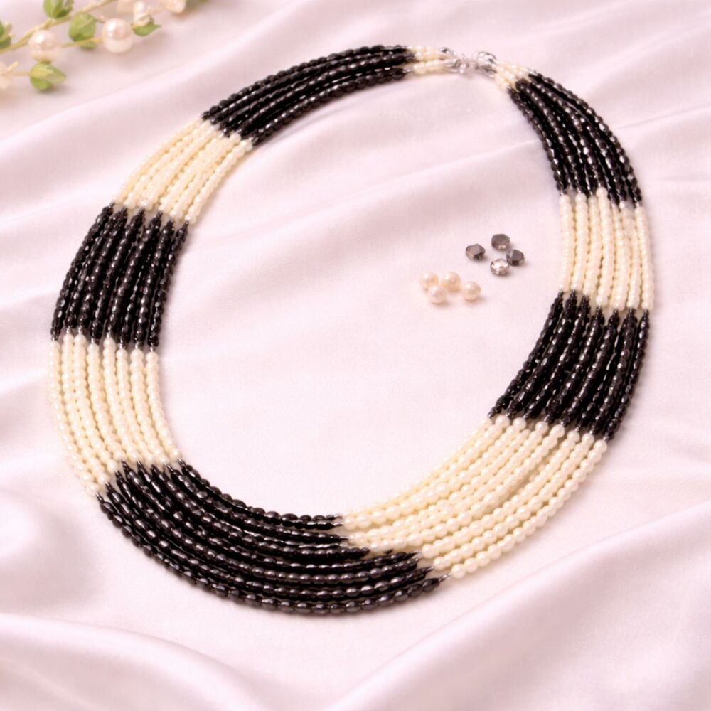 Long White Faux Pearl & Crystal Torsade Statement Necklace